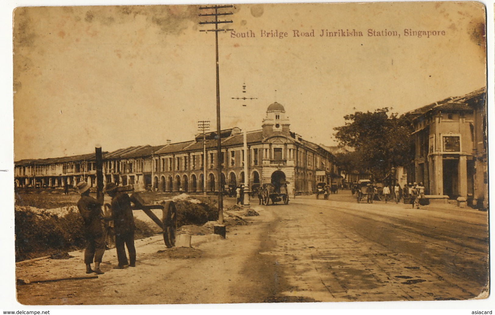 Singapore South Bridge Road Jinrikisha Station 1918 Gendarme Au Cambodge 1918 - Singapour