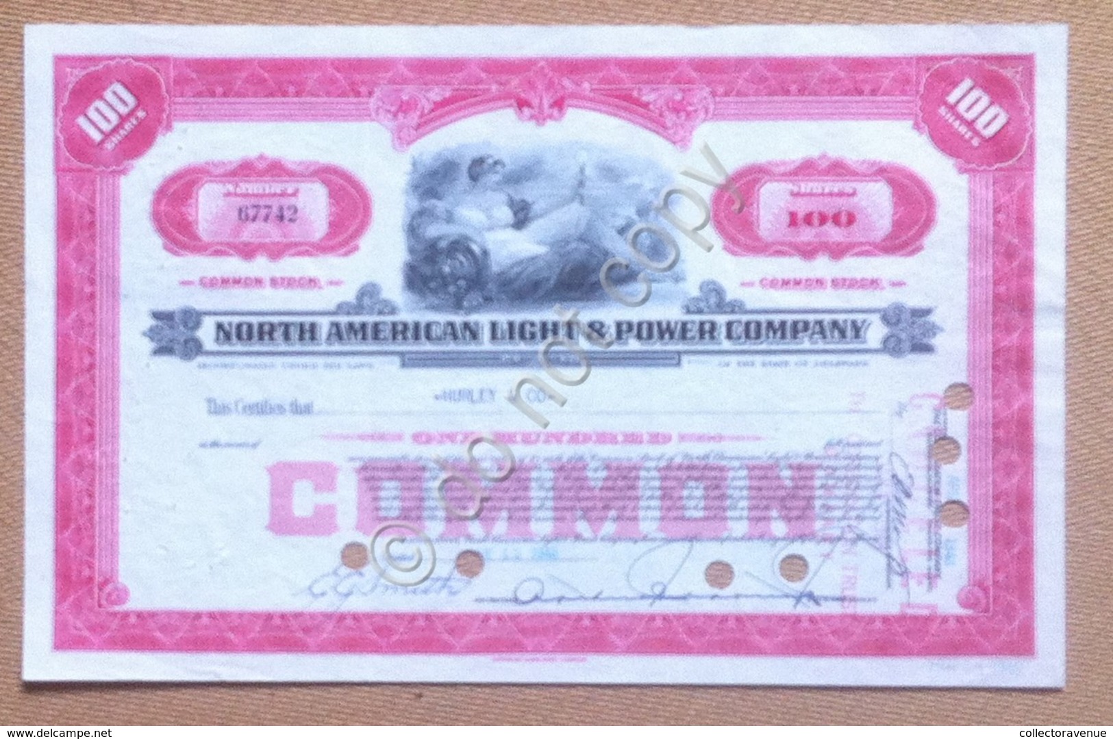 Azioni Shares Certificato 100 Azioni North America Light And Power Company 1948 - Altri & Non Classificati