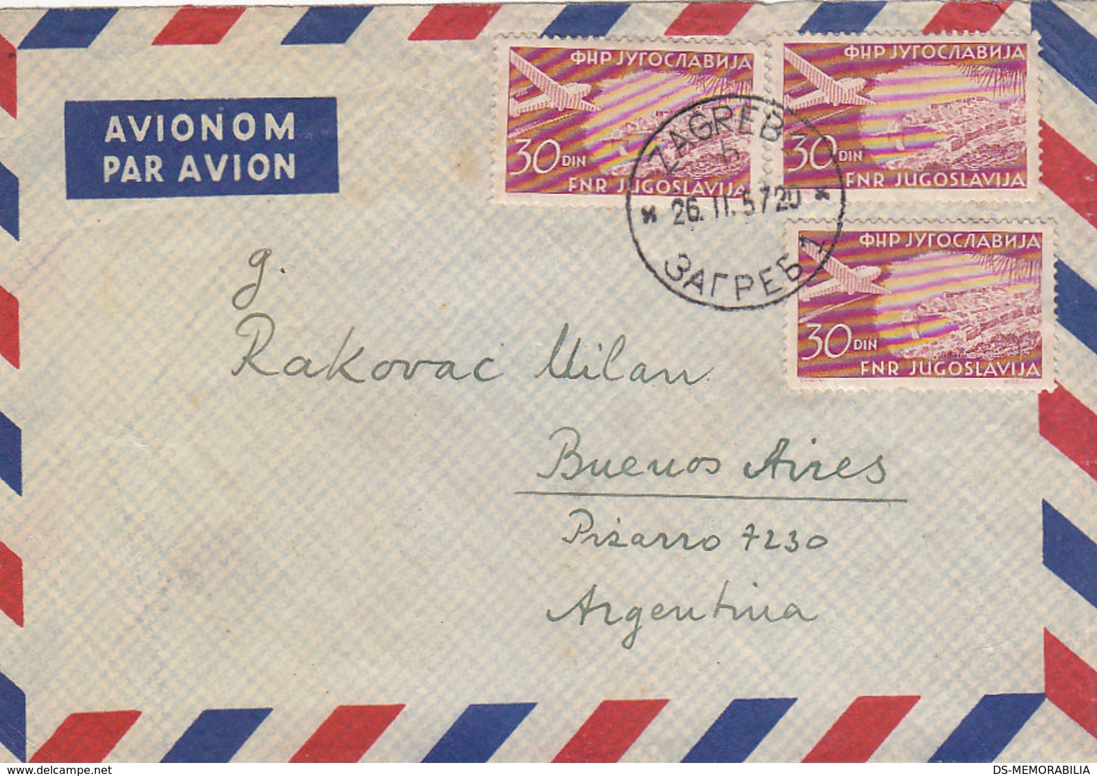 Yugoslavia Airmail Cover Sent To Argentina , Zagreb 1957 - Poste Aérienne