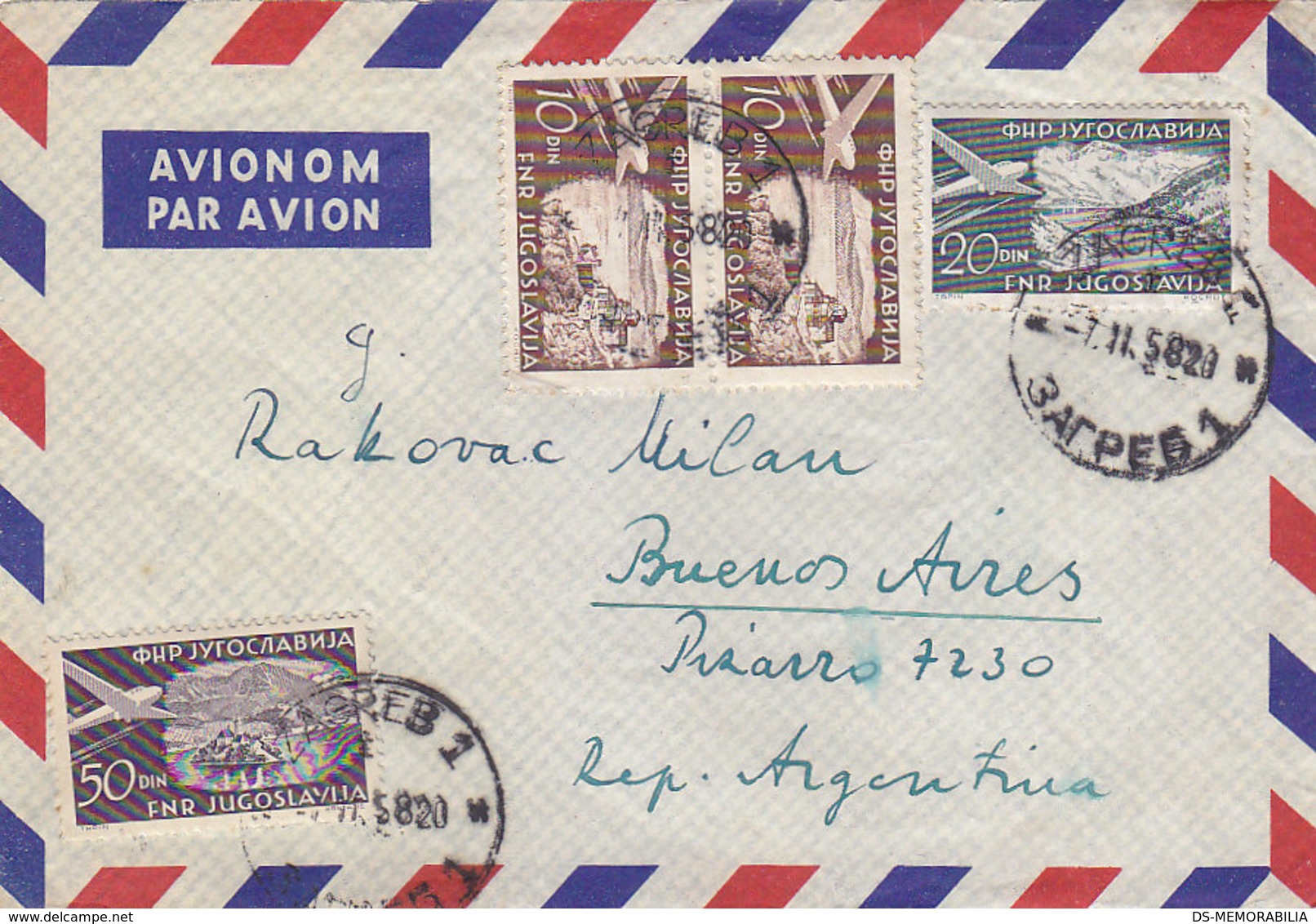 Yugoslavia Airmail Cover Sent To Argentina , Zagreb 1958 - Airmail