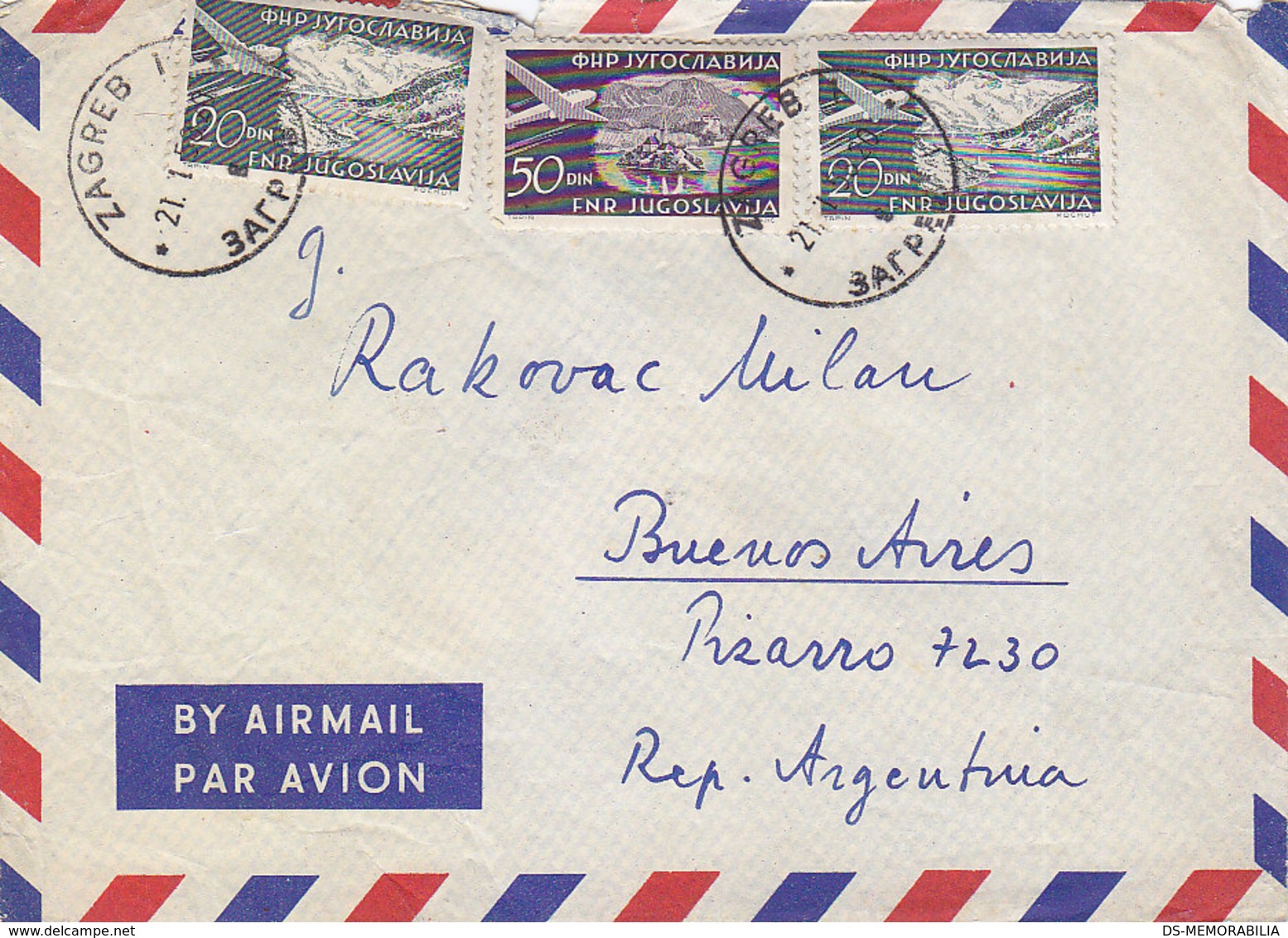 Yugoslavia Airmail Cover Sent To Argentina , Zagreb 1958 - Poste Aérienne