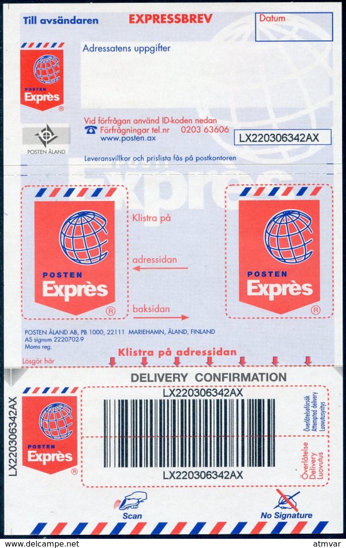 ALAND. EXPRESS Mail Postal Label / Etiqueta Para Correo Urgente / Étiquette Pour Courrier Urgent - Aland