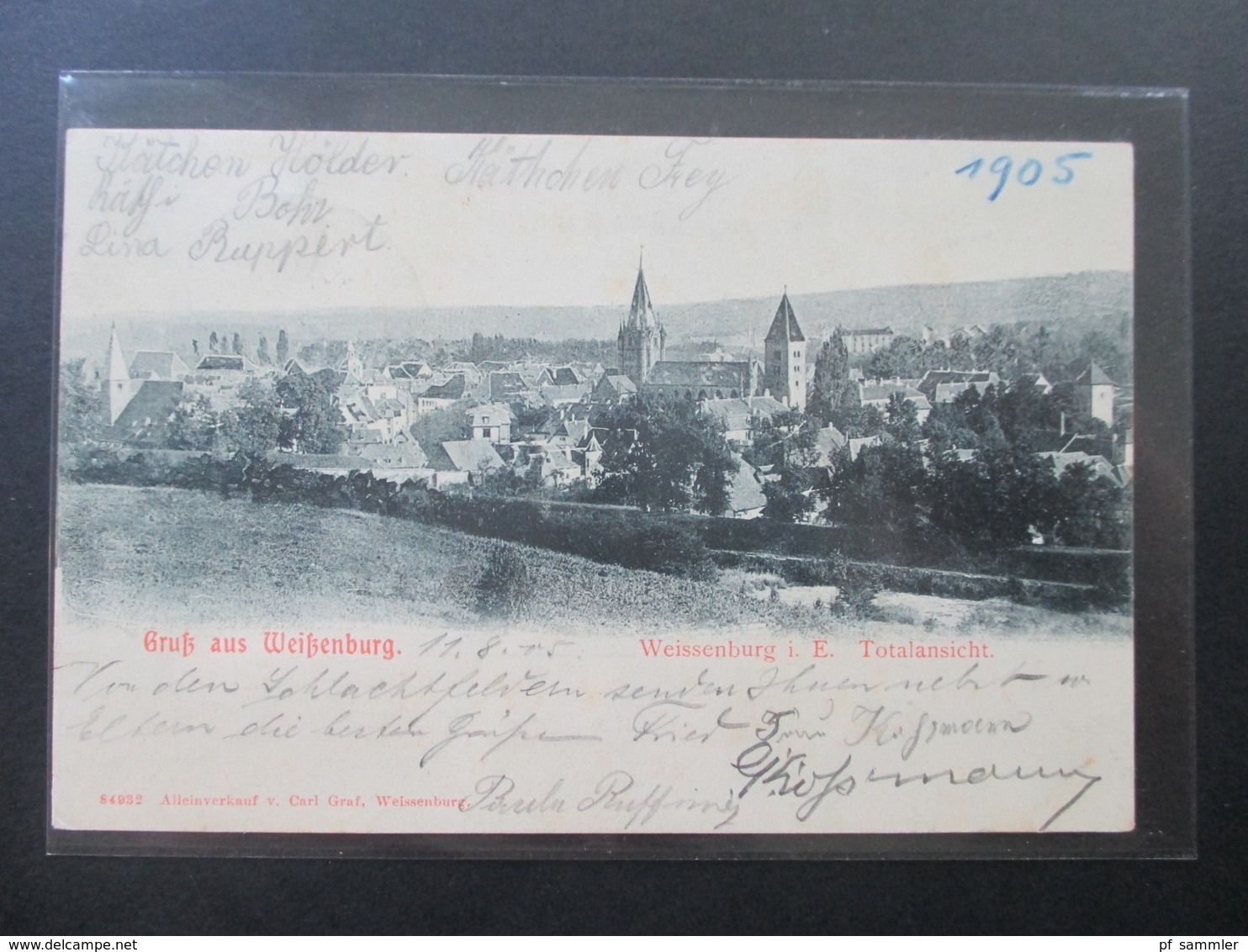 DR / Elsass AK 1905 Gruß Aus Weißenburg. Weissenburg Im Elsass. Totalansicht. Alleinverkauf Carl Graf. Bahnpost - Elsass
