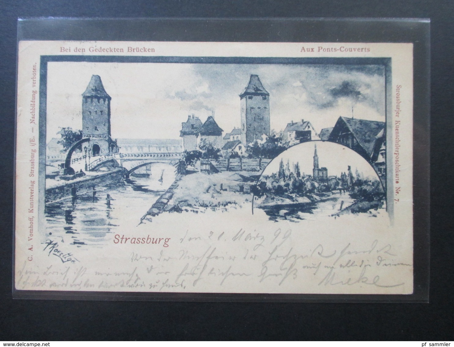 DR / Elsass 1899 Strassburg Bei Den Gedeckten Brücken. C.A. Vomhoff. Strossburjer Kuenschtlerposchtkarte Nr. 7 - Elsass