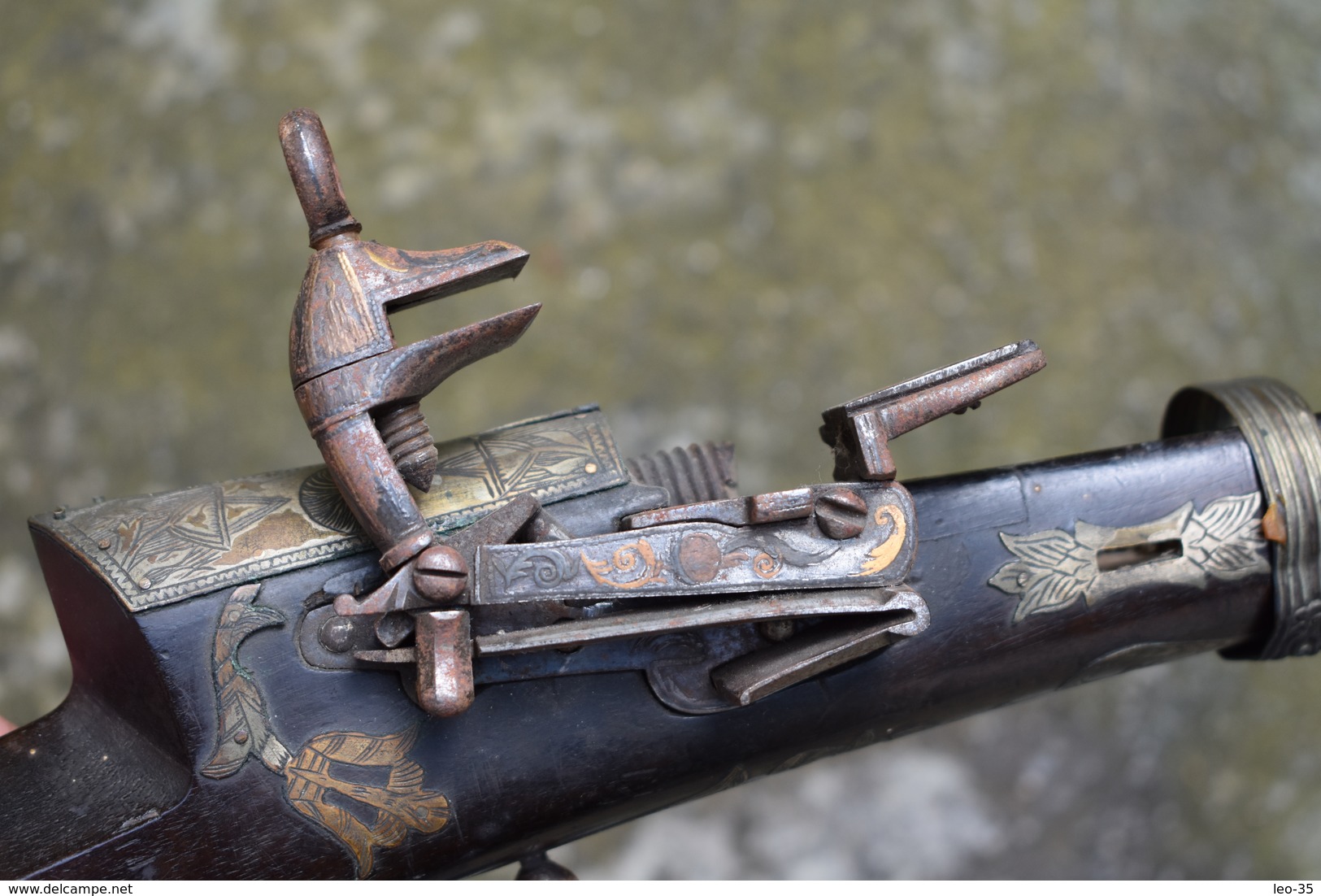 Ancienne crosse de fusil a silex arabe MAROCAIN – pièce détaché - XIX siècle