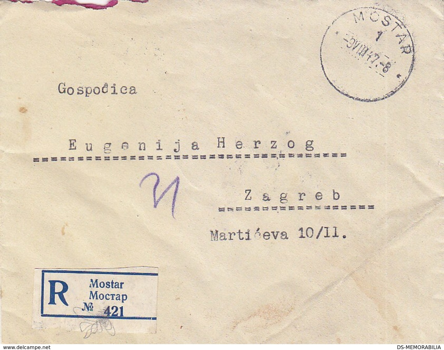 Yugoslavia Registered Cover Mostar 1947 - Briefe U. Dokumente