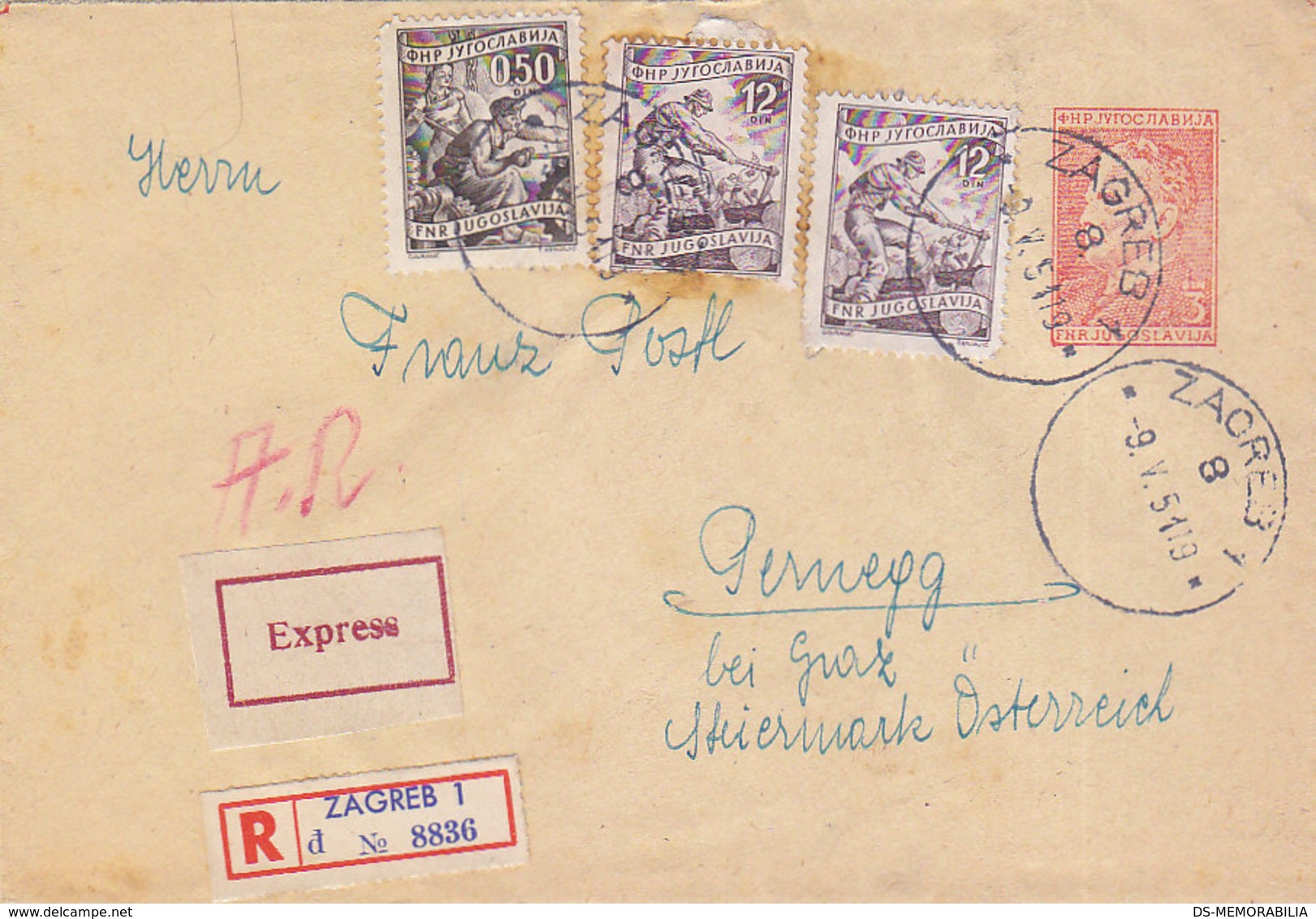 Yugoslavia Registered + Express Cover Zagreb 1951 - Briefe U. Dokumente