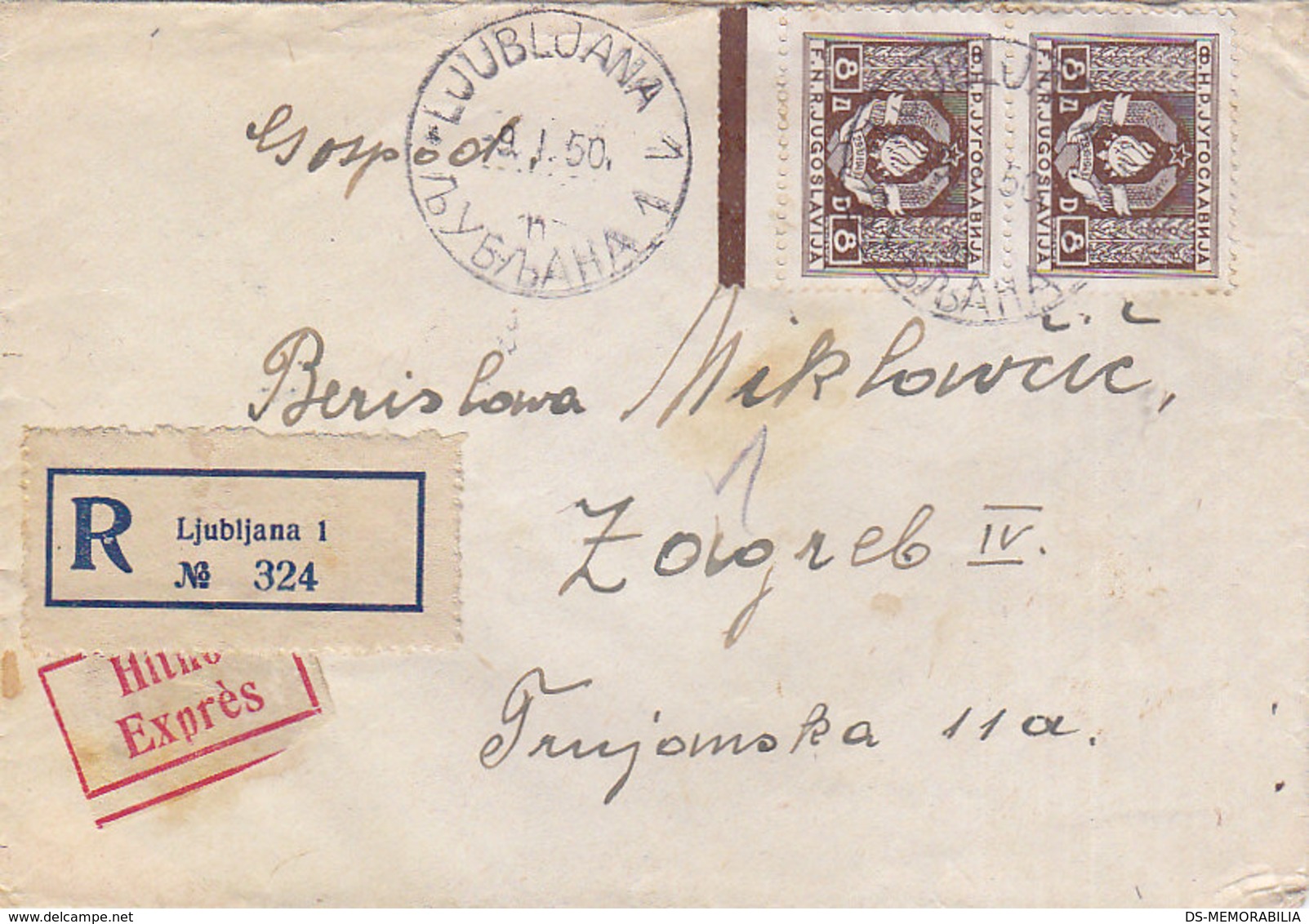Yugoslavia Registered + Express Cover Ljubljana 1950 - Briefe U. Dokumente