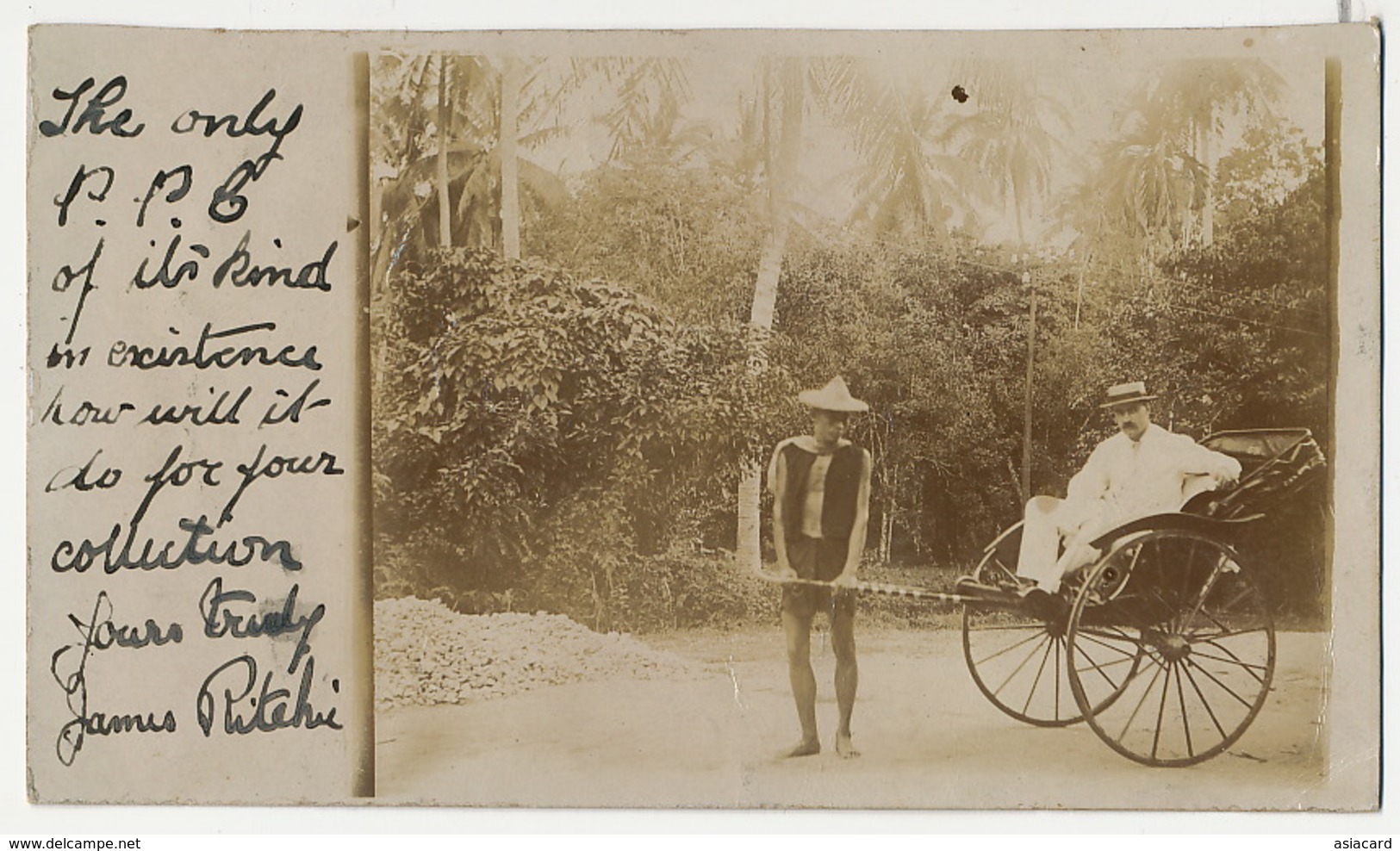 Real Photo White Man In A Rickshaw The Only P.P.C. Of Its Kind In Existence To Aberdeen James Ritchie - Malaysia