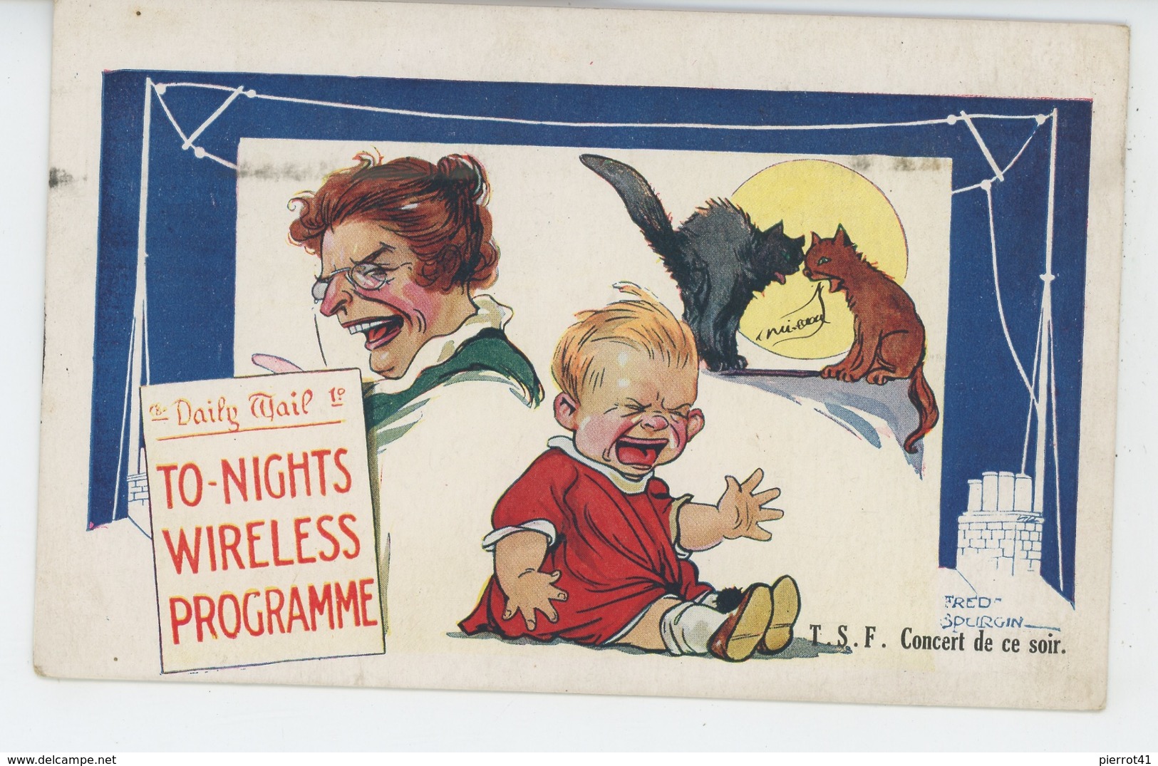 Illustrateur FRED SPURGIN - ENFANTS - CAT - Jolie Carte Fantaisie Enfants "T.S.F. Concert De Ce Soir " - Spurgin, Fred