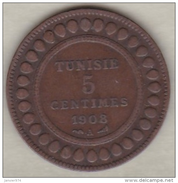 PROTECTORAT FRANÇAIS  . 5 CENTIMES 1908 A . BRONZE - Tunisie