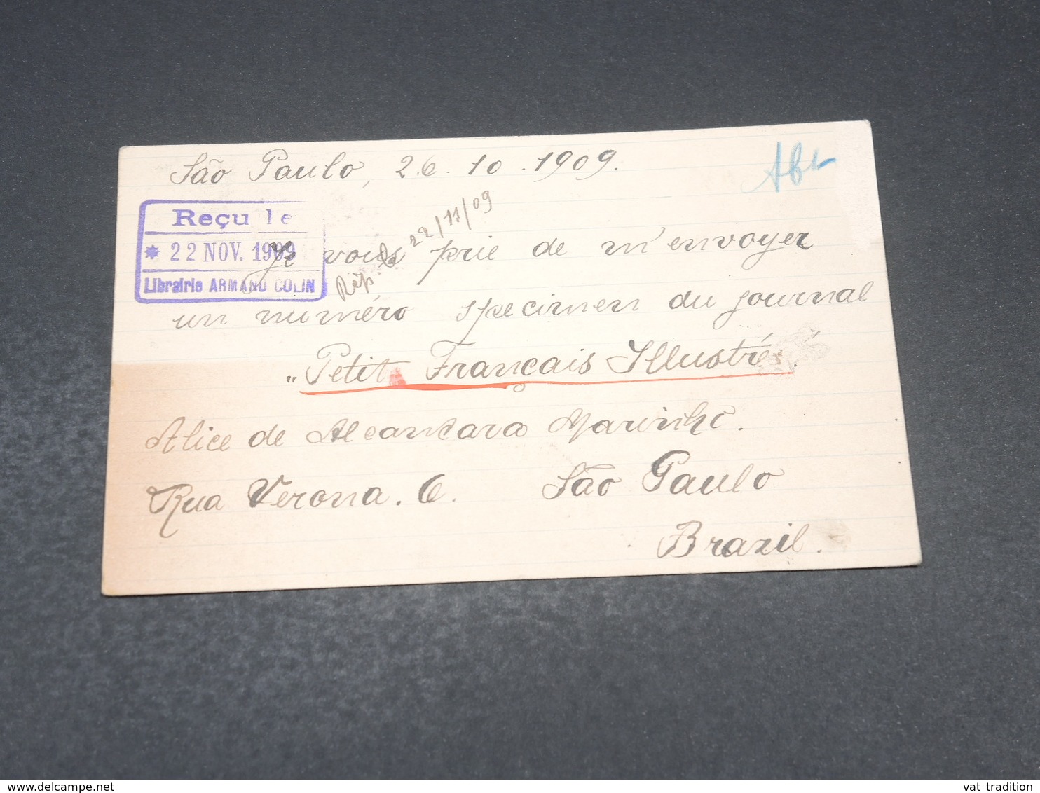 BRÉSIL - Entier Postal De Sao Paulo Pour Paris En 1909 - L 19090 - Entiers Postaux