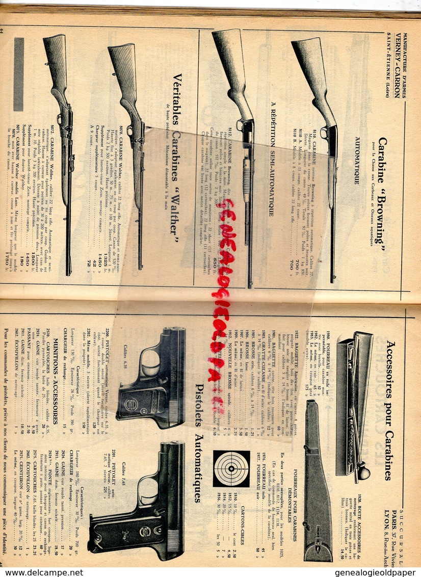 42- ST SAINT ETIENNE-PARIS-LYON-BEAU CATALOGUE VERNEY CARRON- CHASSE PECHE CYCLE VELO- COUTEAUX-COUTEAU-FUSIL-PISTOLET