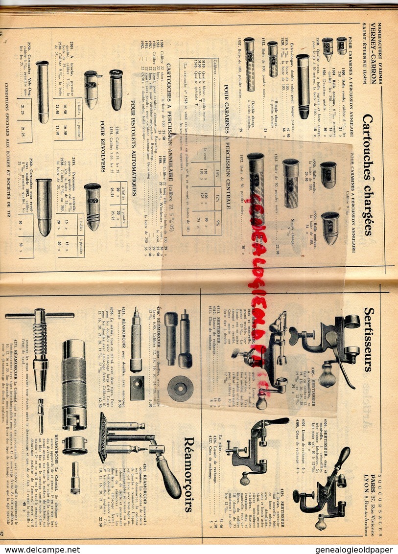 42- ST SAINT ETIENNE-PARIS-LYON-BEAU CATALOGUE VERNEY CARRON- CHASSE PECHE CYCLE VELO- COUTEAUX-COUTEAU-FUSIL-PISTOLET