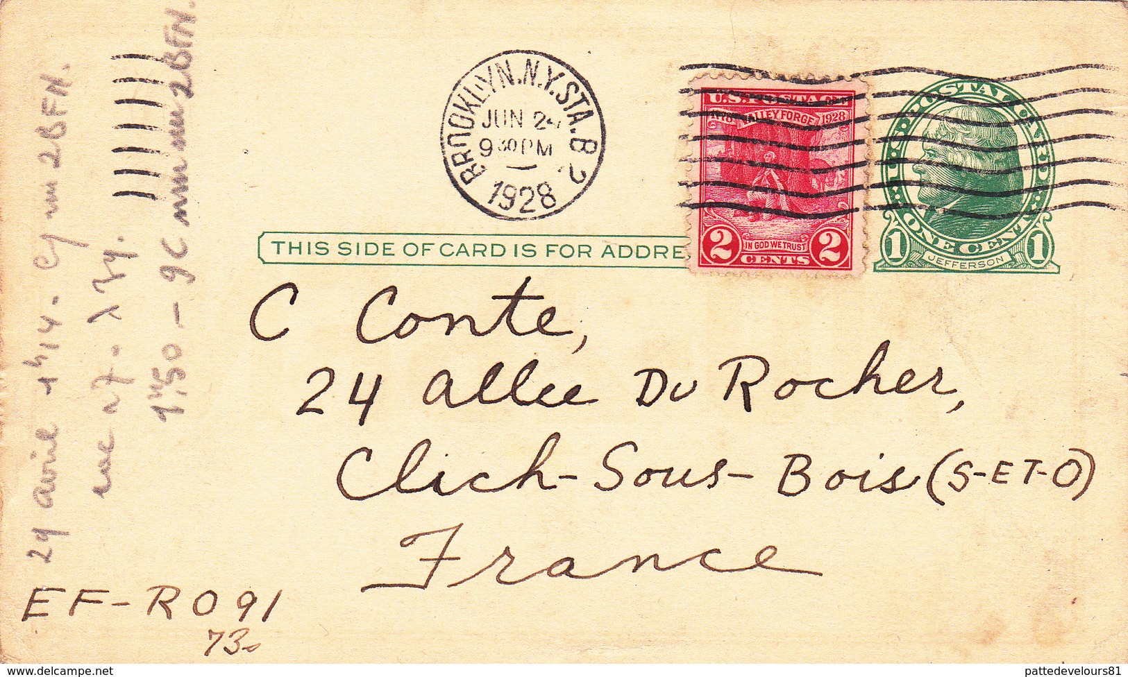 CARTE QSL (93) CLICHY Sous BOIS / USA BROOKLYN  Radio (2 Scans) - Radio