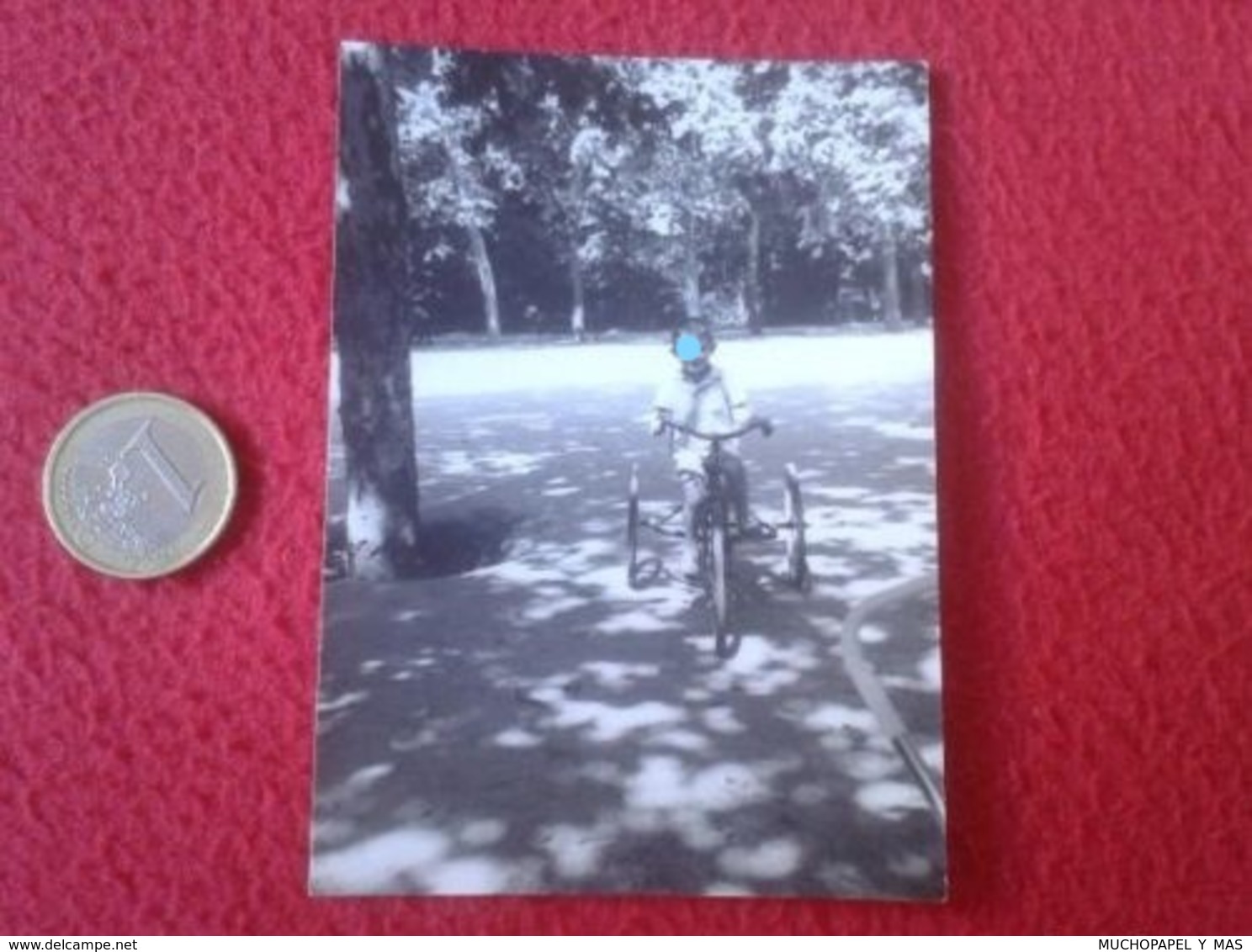 ANTIGUA FOTOGRAFÍA FOTO OLD PHOTO NIÑO CON ANTIGUA BICICLETA CARRO TRICICLO O SIMILAR, EN PARQUE ? BOY TRICYCLE BICYCLE - Personas Anónimos