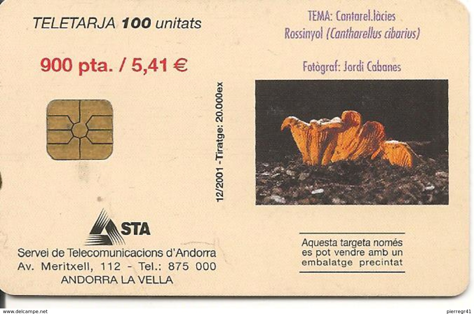 CARTE-µ-PUCE-ANDORRE-50U-AND125-PUCE G &D--12/2001-CHAMPIGNON-CANTAREL-TBE - Andorra