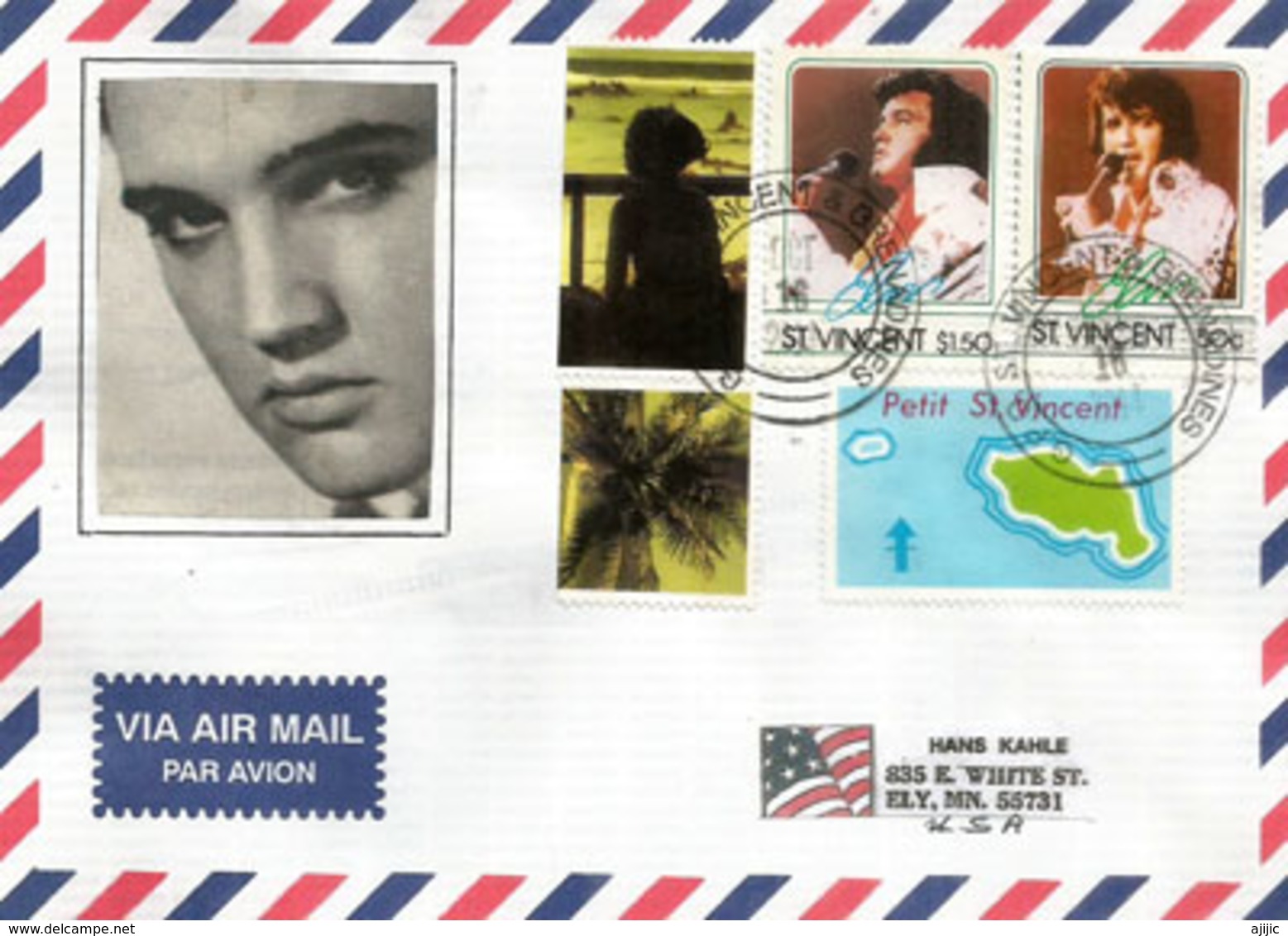 Lettre De Petit St Vincent (Caraïbes) Caribbean. Hommage à Elvis Presley, Sur Lettre Adressée Aux Etats-Unis - Elvis Presley