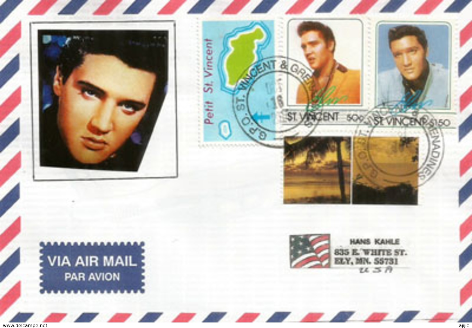 Lettre De Petit St Vincent (Caraïbes) Caribbean. Hommage à Elvis Presley, Sur Lettre Adressée Aux Etats-Unis - St.Vincent (1979-...)