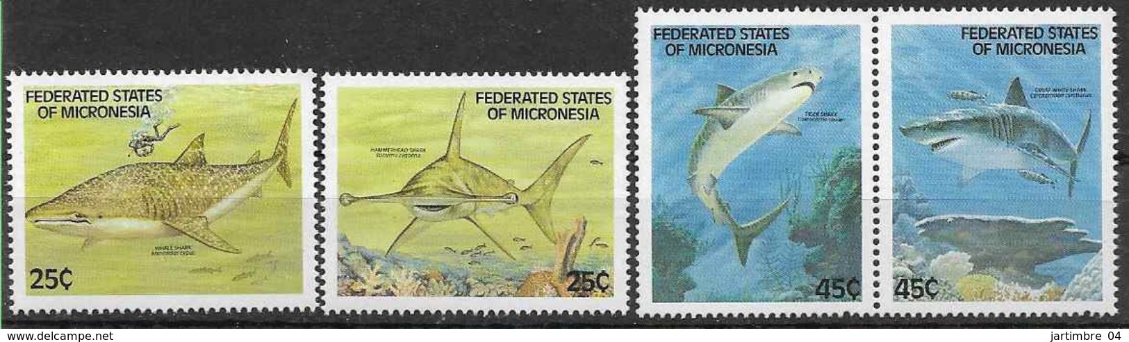 1989 MICRONESIE 87-90** Mammifères Marins, Requins - Micronesia