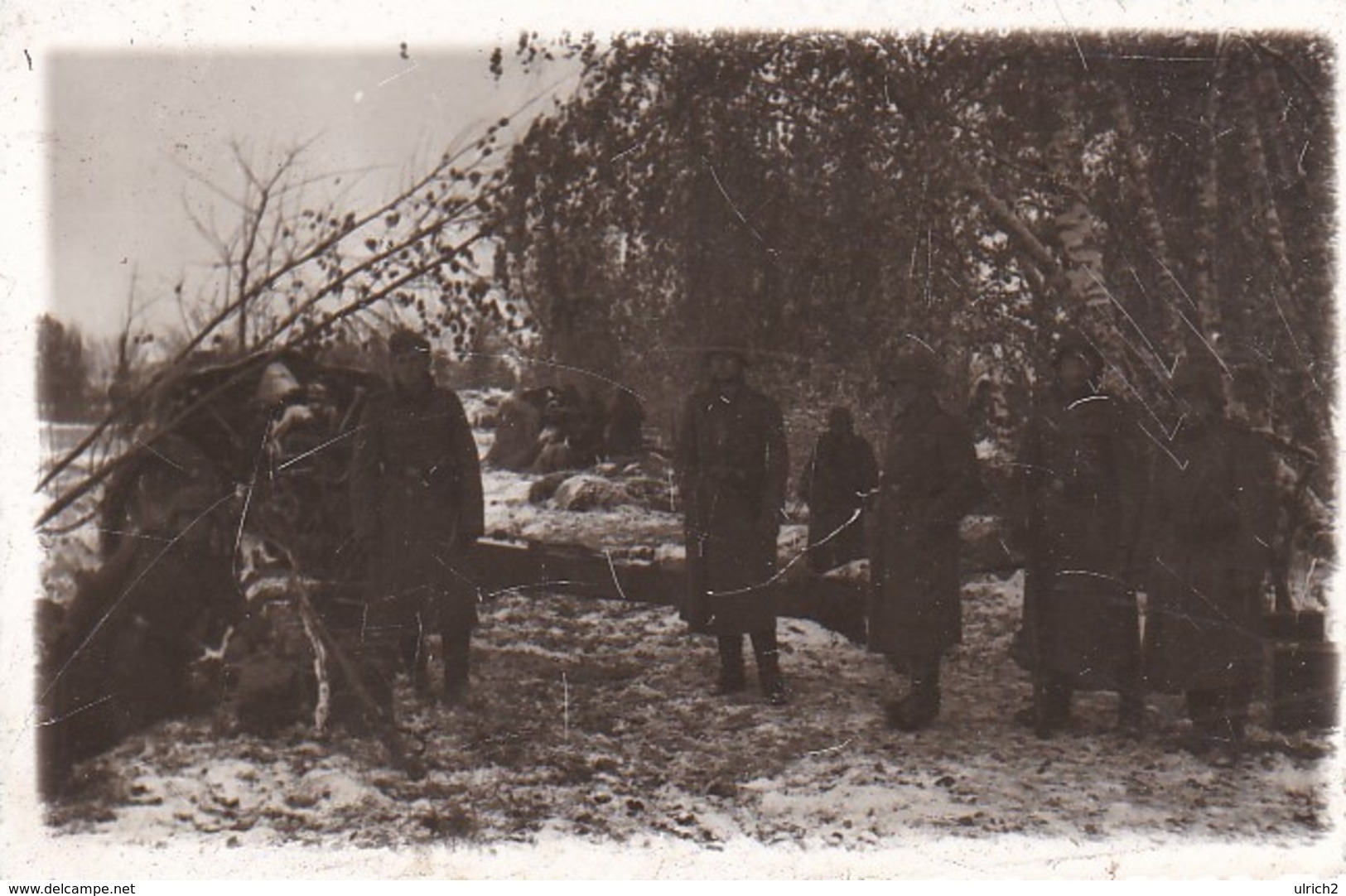 Foto Deutsche Soldaten - Stellung Im Wald - Winter - 2. WK - 11*7cm (35193) - Guerre, Militaire
