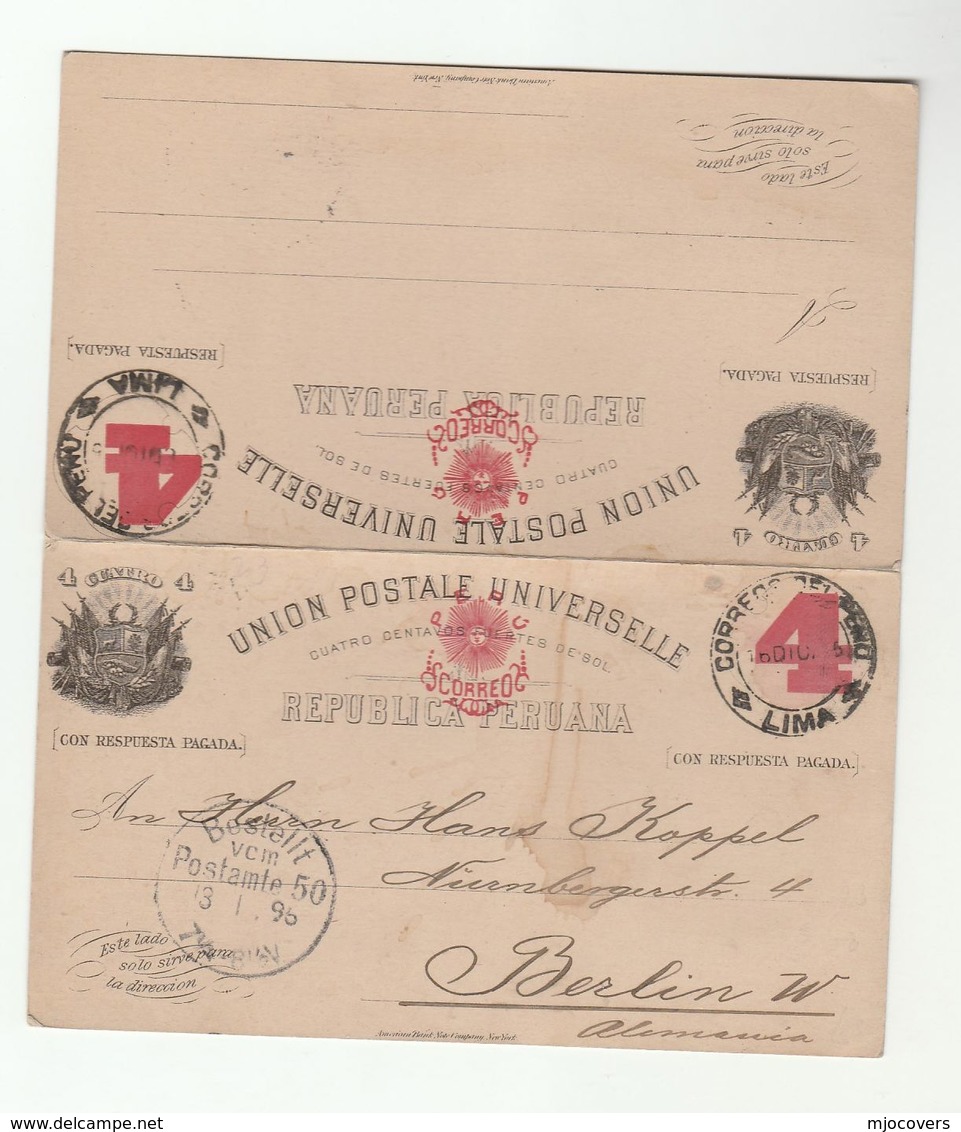 1896 PERU To GERMANY Complete REPLY POSTAL STATIONERY CARD Cover Stamps - Peru