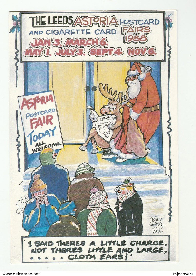 1987 CARTOON By FRED CAMP  Leeds Astoria CHRISTMAS POSTCARD & CIGARETTE CARD FAIR 1988  ADVERT Gb Hotel - Santa Claus