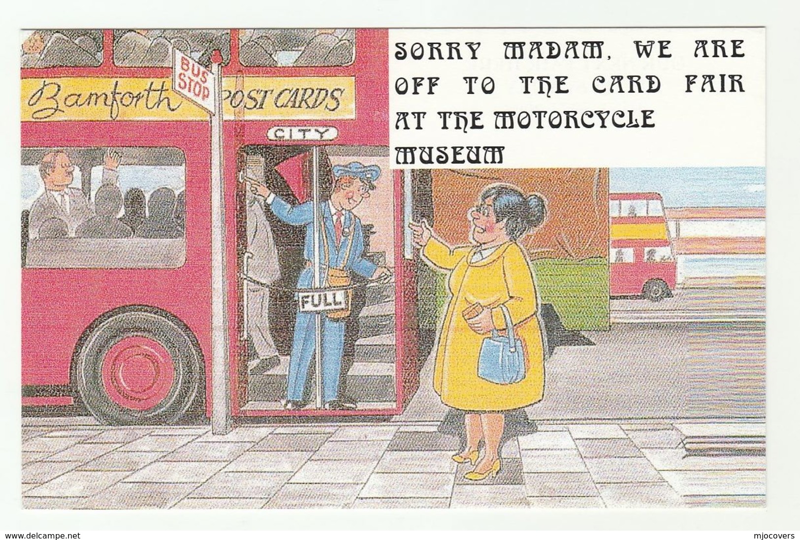 2002 Ltd Edn CARTOON  BUSES Advert For BAMFORTH POSTCARD FAIR At MOTORCYCLE MUSEUM ADVERT Gb  Bus - Collector Fairs & Bourses