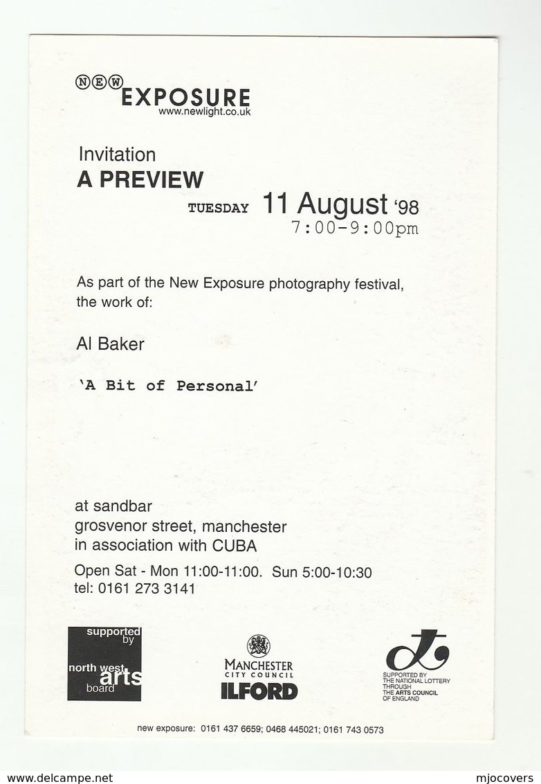 1998 'NEW EXPOSURE PHOTOGRAPHY FESTIVAL Promo CARD Illus  AL BAKER PHOTO 'A Bit Of Personal', Manchester GB - Pubblicitari