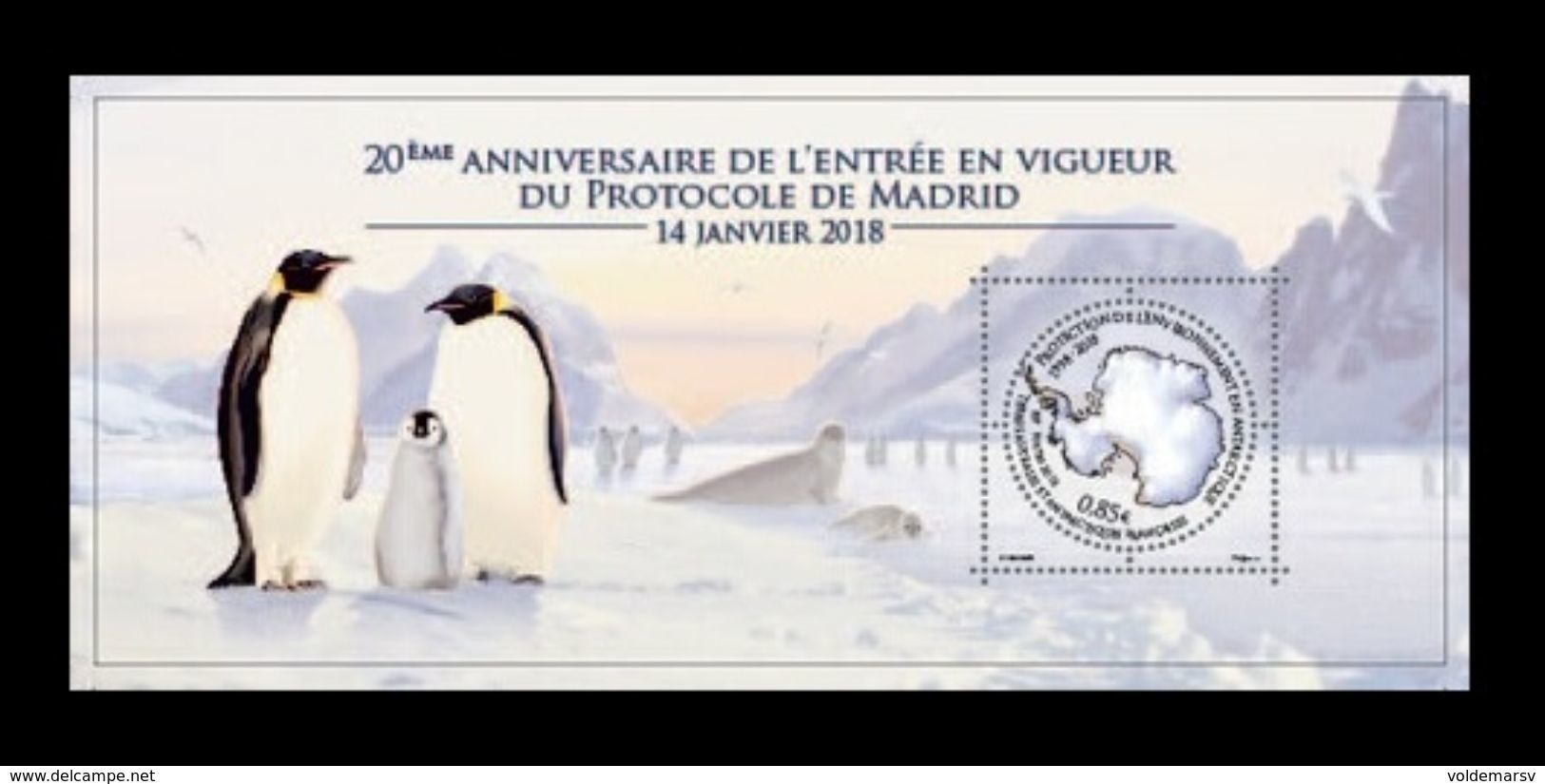 TAAF 2018 Mih. 1012 (Bl.62) Madrid Protocol On The Protection Of The Environment Of Antarctica. Fauna. Penguins MNH ** - Unused Stamps