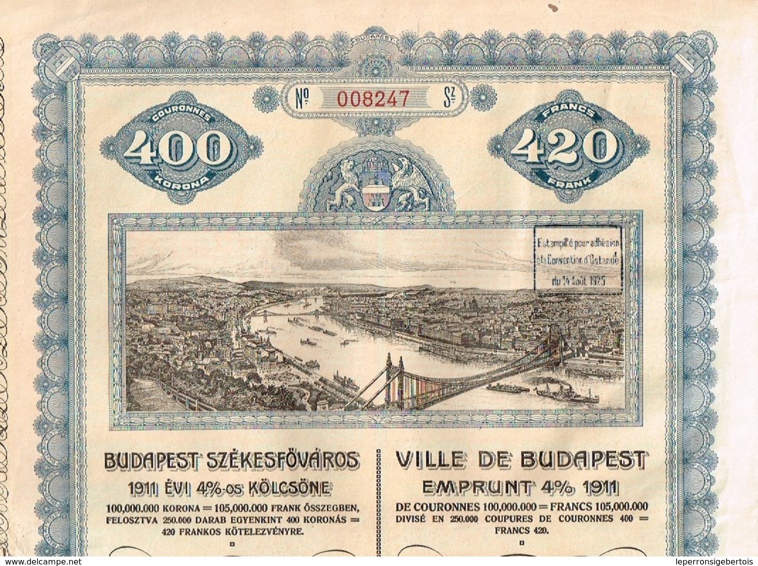 Obligation Ancienne -  Ville De Budapest  Emprunt 4% 1911 - A - C