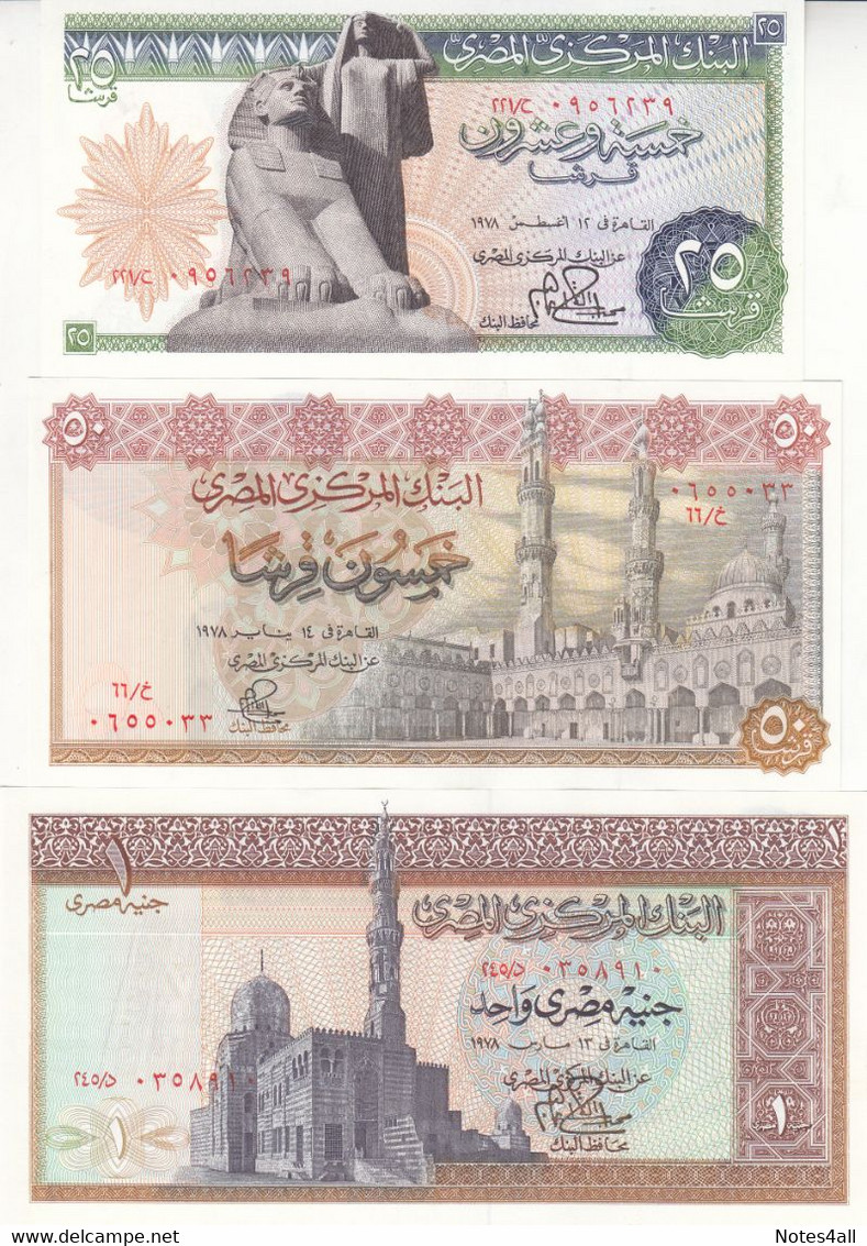 EGYPT 25 50 PT 1 5 10 EGP 1971 1974 P- 43 44 45 46 47 Sig/IBRAHIM  #15 UNC SET - Egypt