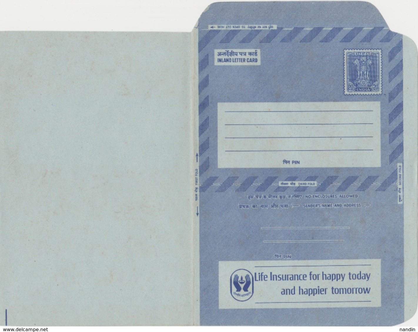 INDIA POSTAL STATIONERY INLAND LETTER CARD.20P ADVERTISEMENT LIFE INSURANCE  FOR BETTER TOMORROW - Inland Letter Cards