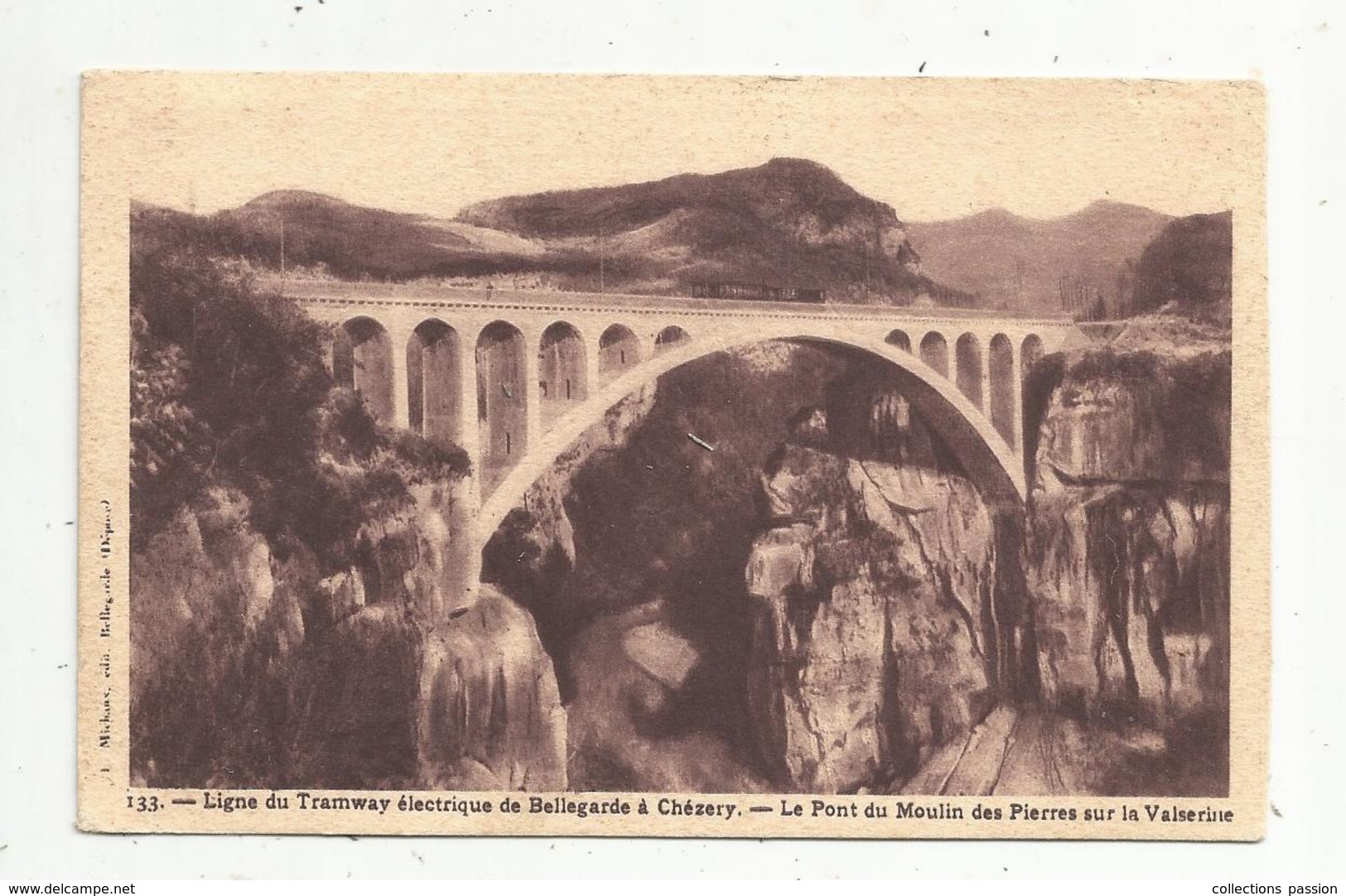 Cp , Chemin De Fer , Ligne Du Tramway électrique De Bellegarde à Chézery ,le Pont Du Moulin Des Pierres, Voyagée 1938 - Kunstbauten