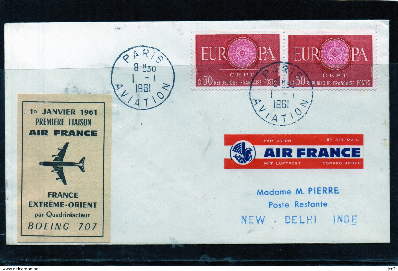 1ere.liaison Aérienne Paris-New Delhi Boeing 707 AF 01/01/1961 - 1960-.... Lettres & Documents