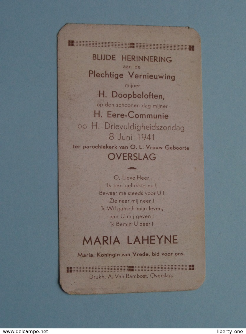 Doopbeloften - H. Eere Communie 8 Juni 1941 Te OVERSLAG - Maria LAHEYNE ( Details - Zie Foto ) ! - Communion