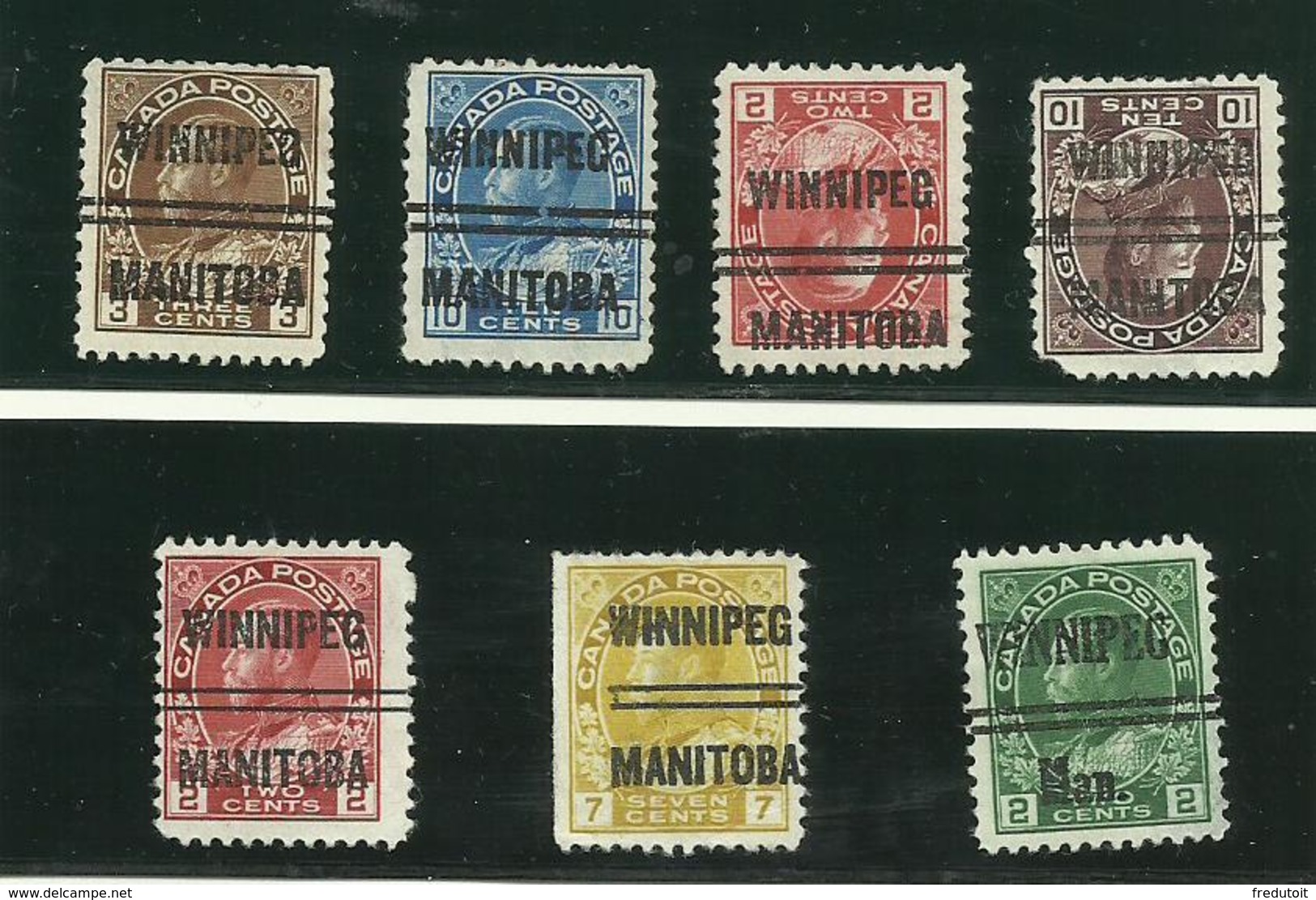 CANADA - PREO - 7 Timbres "WINNIPEC" Dont Surcharge Renversée - Vorausentwertungen