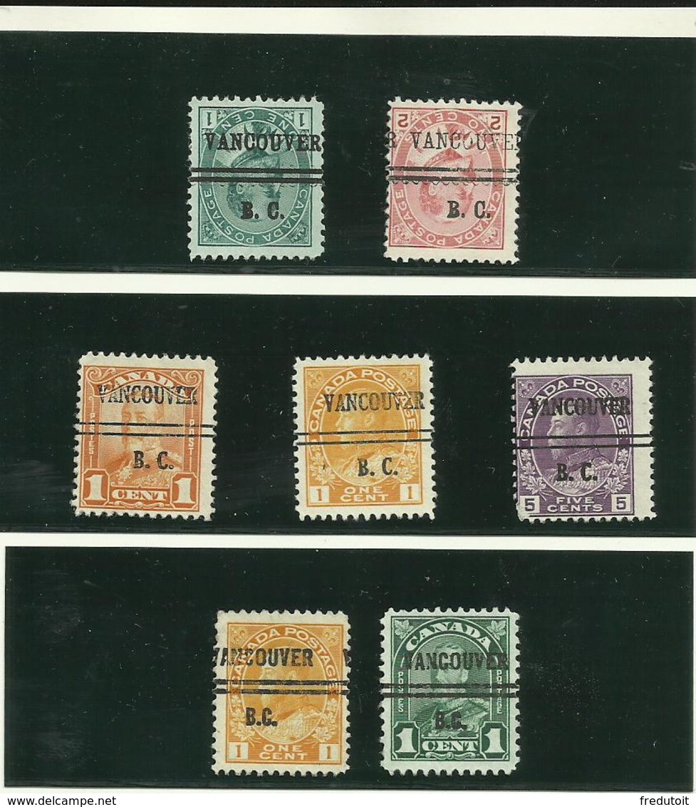 CANADA - PREO - 7 Timbres "VANCOUVER" Dont Surcharge Renversée - Precancels