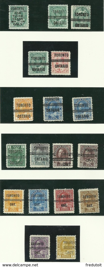 CANADA - PREO - 18 Timbres "TORONTO" Dont Surcharge Renversée - Voorafgestempeld