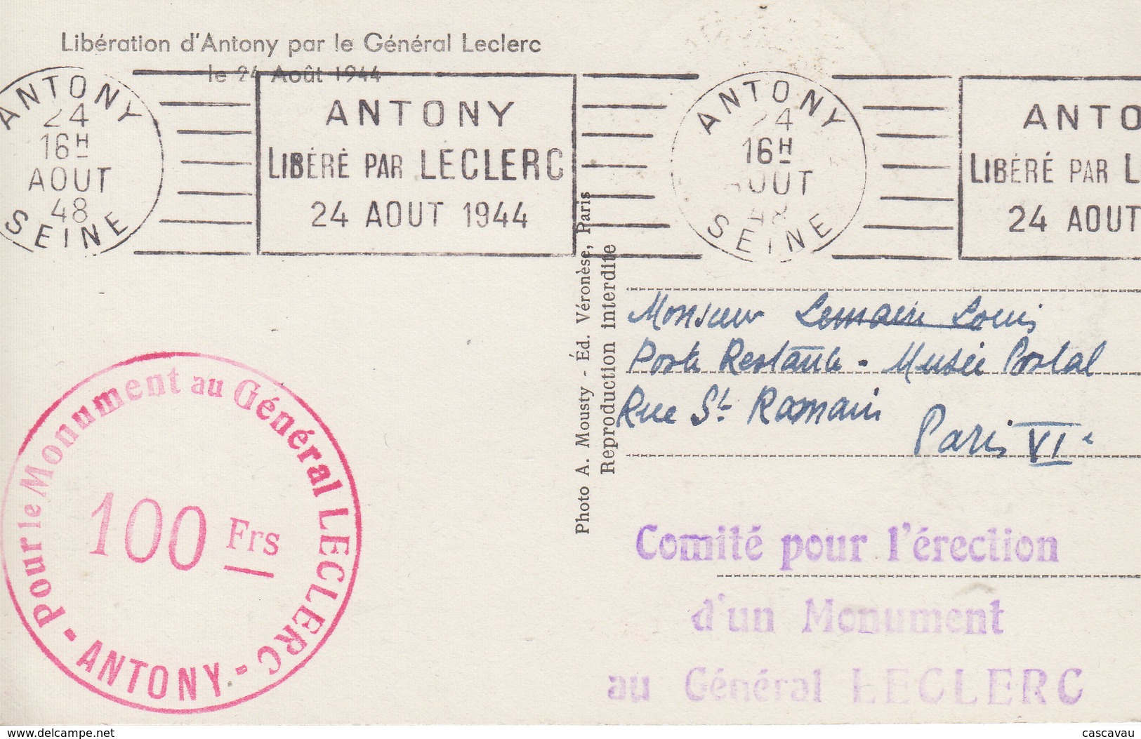 Carte  Maximum   FRANCE   Général   LECLERC    ANTONY   1948 - 1940-1949