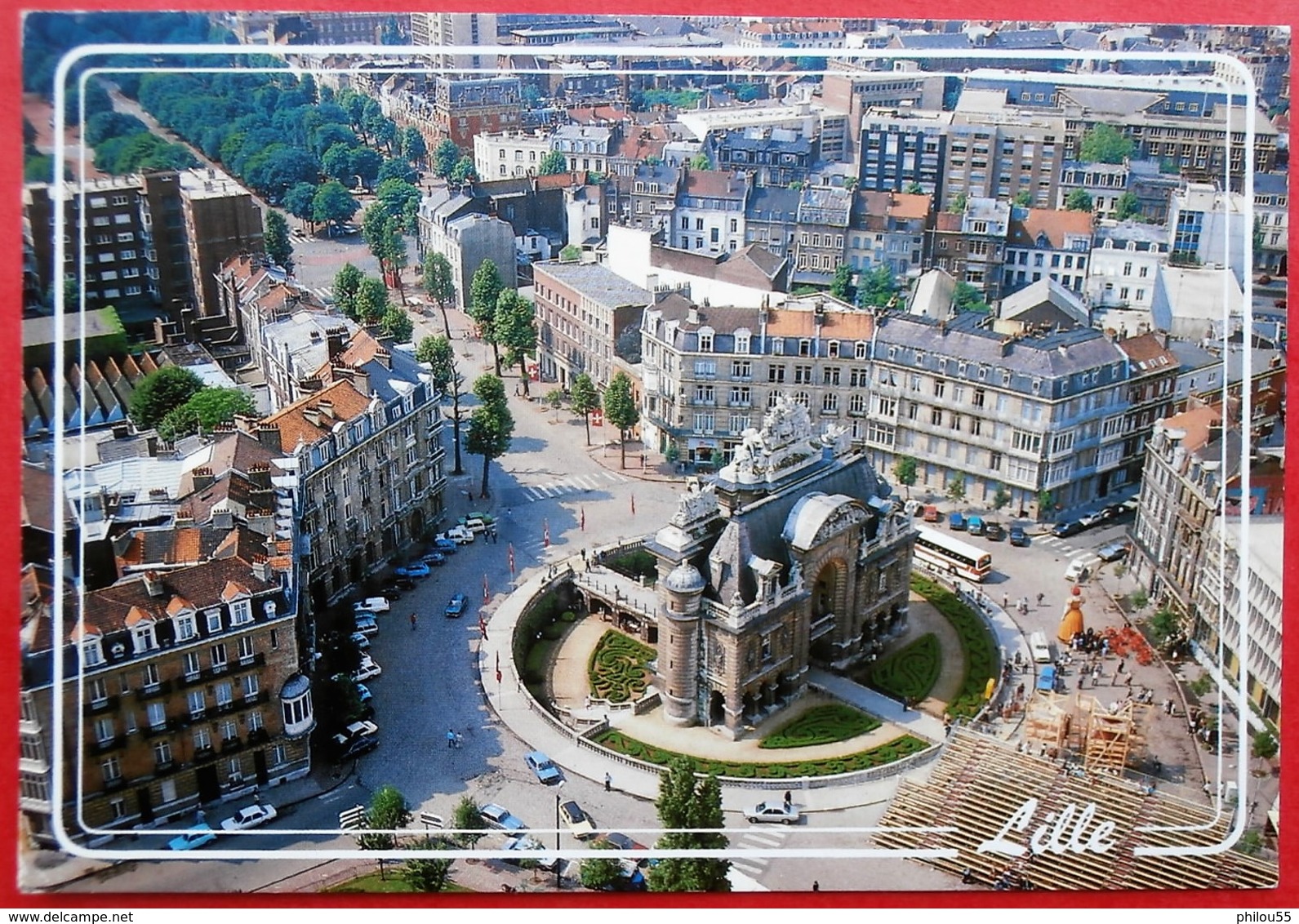 Cpm 59 LILLE  Vue Aerienne Porte De Paris Et Hotel De Ville Beffroi Blason - Lille