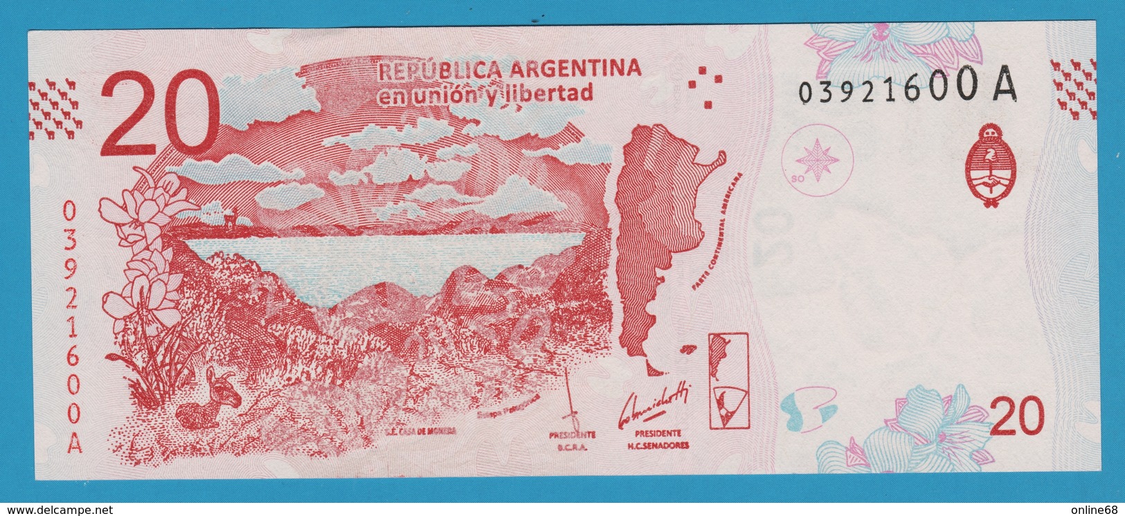 ARGENTINA 20 PESOS ND (2017) Serie# A 0392 P# 361 Guanaco LAMA - Argentine