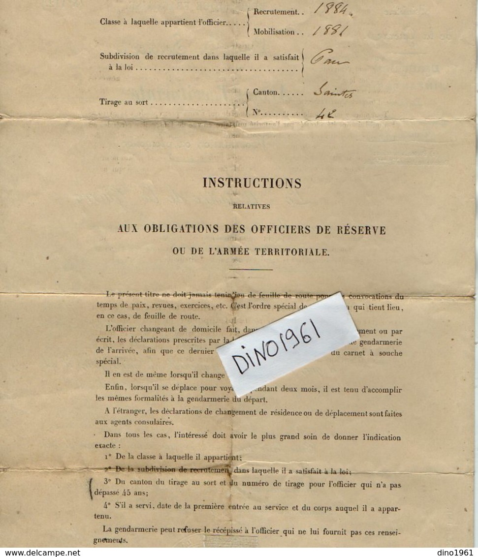 VP12.251 - MILITARIA - PARIS 1903 - Lettre De Service Du Lieutenant QUERE Au 137ème Régiment Territorial D'Infanterie - Documentos