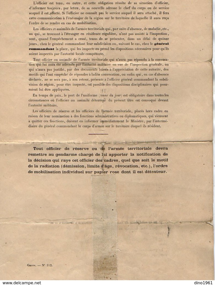 VP12.251 - MILITARIA - PARIS 1903 - Lettre De Service Du Lieutenant QUERE Au 137ème Régiment Territorial D'Infanterie - Documents