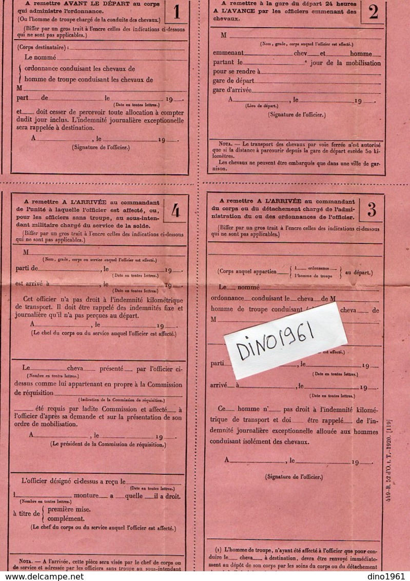 VP12.257 - MILITARIA - Le HAVRE 1921 - Ordre De Mobilisation - Chef De Bataillon QUERE Au 129 ème Régiment D'Infanterie - Documentos