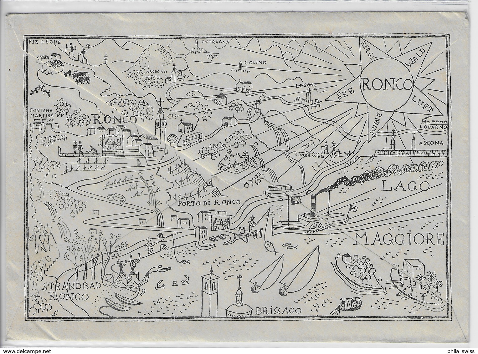 Ronco, Strandbad, Lago Maggiore, Porto - Werbeumschlag Couvert Von Ronco Sopra Ascona 28.X.55 - Ascona