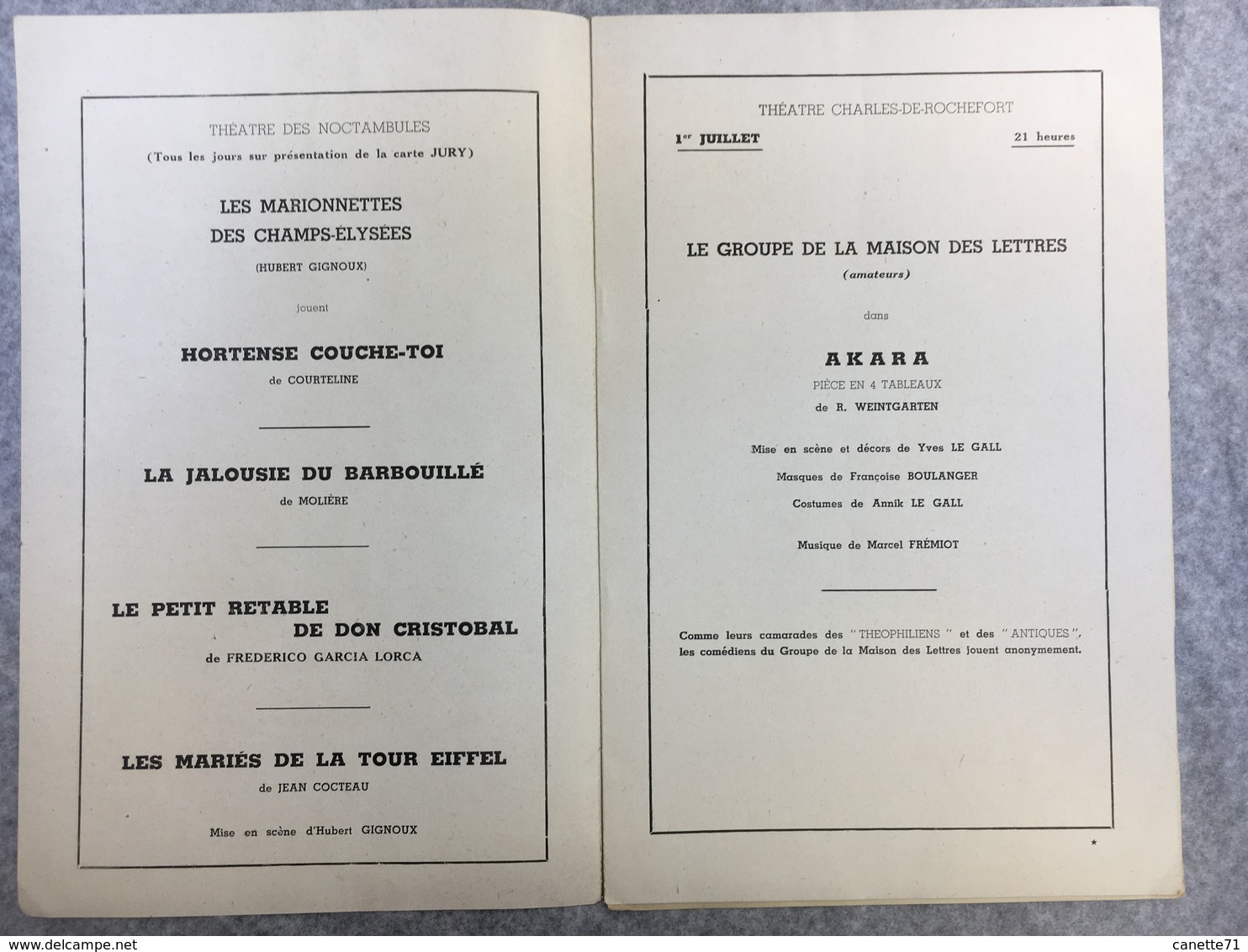 Concours Des Jeunes Compagnies Théâtrales 1948 Paris - Programmes