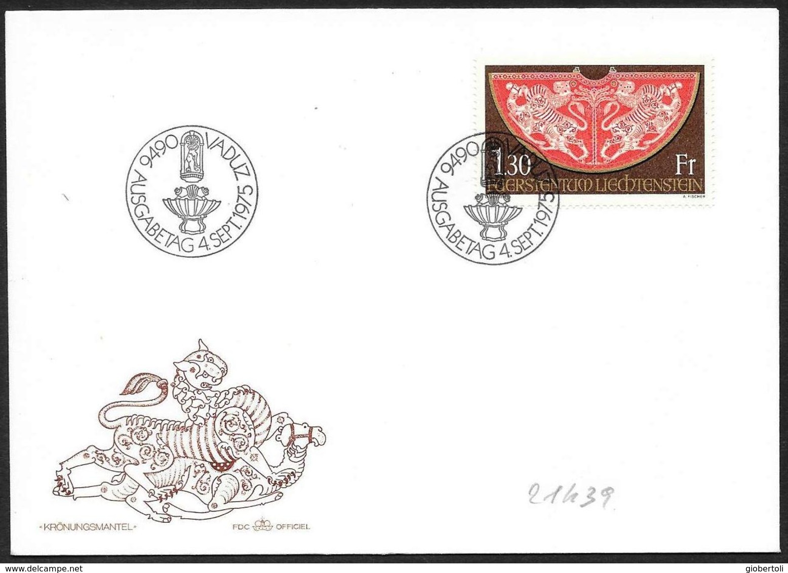 Liechtenstein: FDC, Mantello Dell'incoronazione Di Federico II, Mantle Of The Coronation Of Frederick II, Manteau Du Cou - Familles Royales