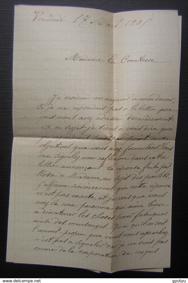 1905 Longue Lettre Pour La Comtesse De Montval De Saint Martin Au Château De Cadeilhac - Manuscrits