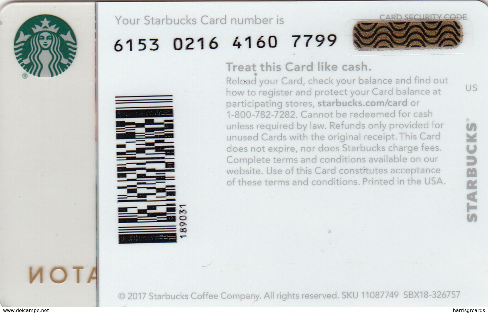 USA STARBUCKS - Tristan Eaton ,Special Edition (Tiger), CN : 6153 - Gift Cards